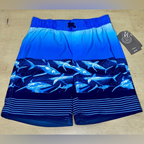 Swim Trunks Blue Boy Size 10 Shark Print Board Shorts - Picture 1 of 8